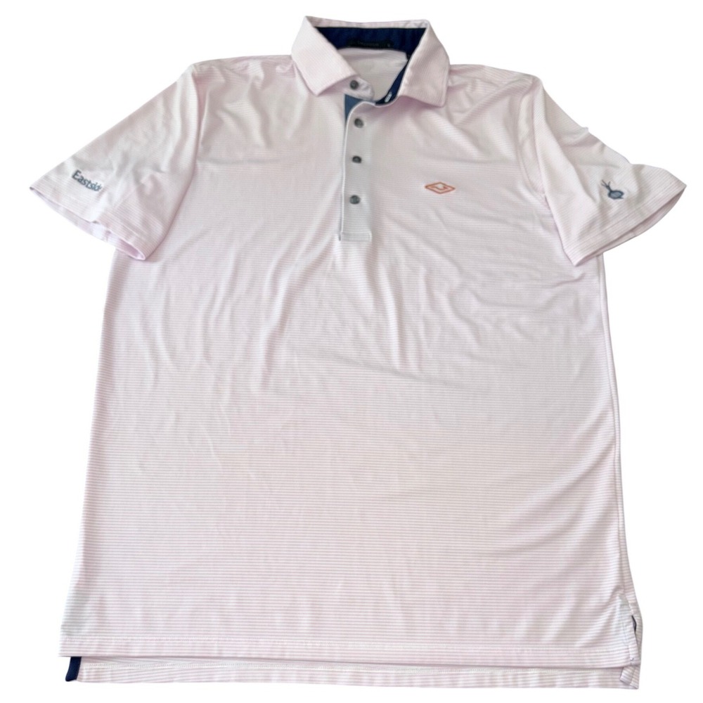 Greyson x Eastside Golf Mens Performance Polo Large Pink White Stripe Golf Shirt